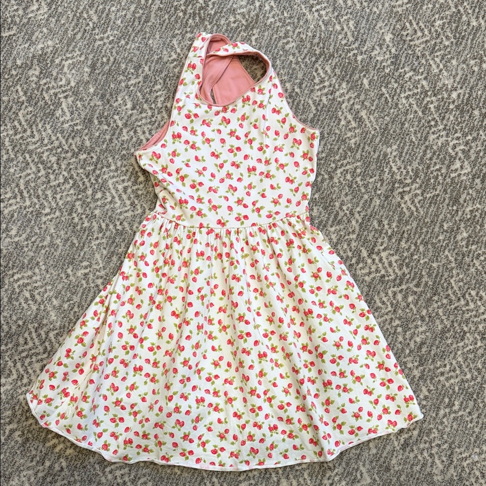 Floral Halter Dress with Pink and Red strawberries